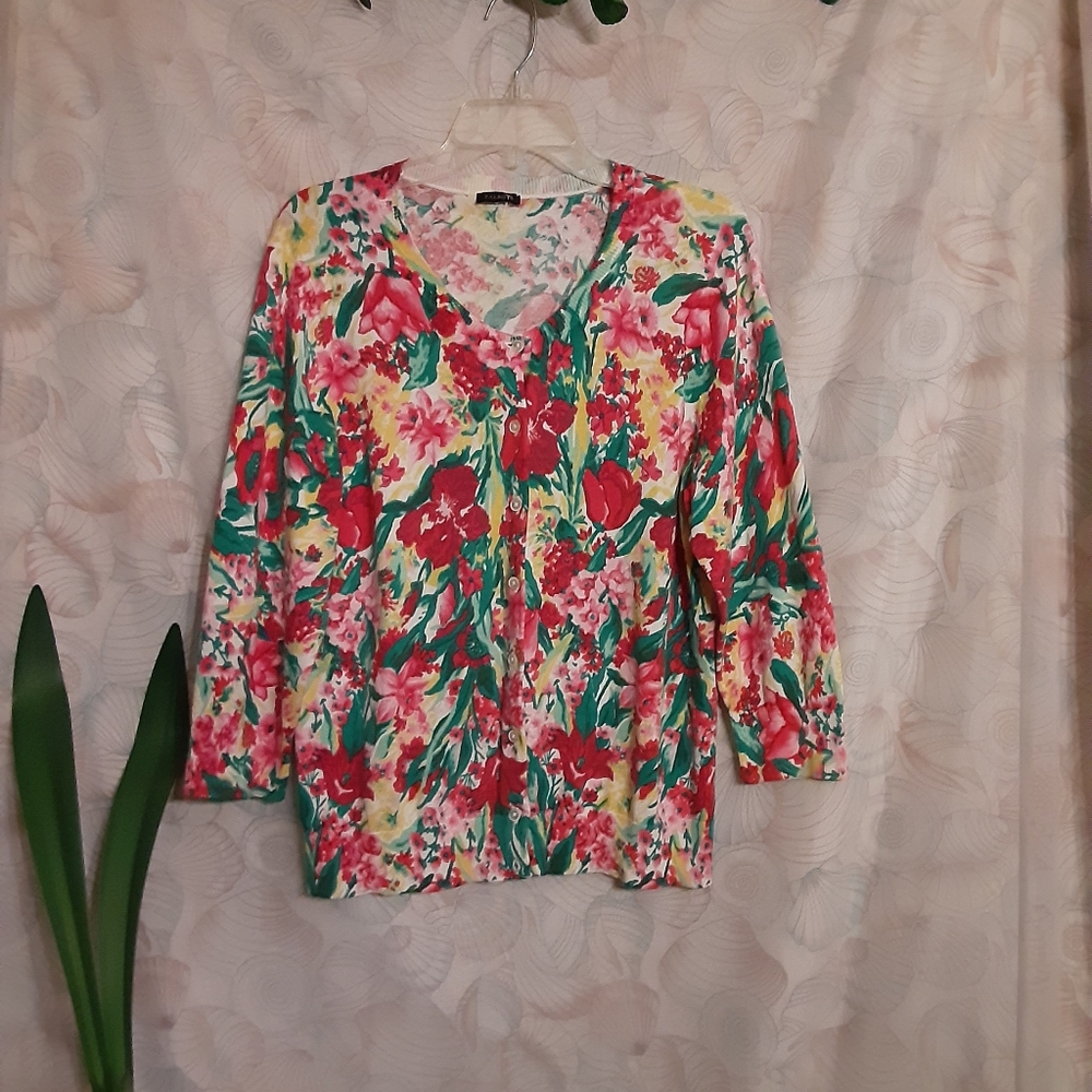 Talbots Watercolor Floral Sweater Cardigan EUC